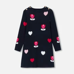 Girl jacquard dress with flowers and hearts