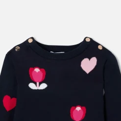 Girl jacquard dress with flowers and hearts