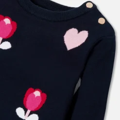 Girl jacquard dress with flowers and hearts